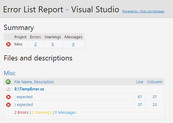 Export Visual Studio's Error List as HTML