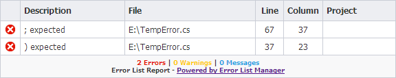 Export Visual Studio's Error List as HTML