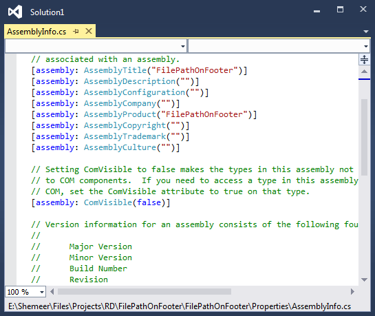 File Path On Visual Studio Editor's Footer