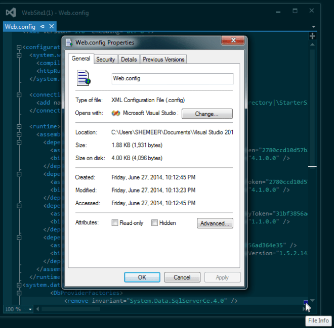 File Properties Window directly from Visual Studio IDE